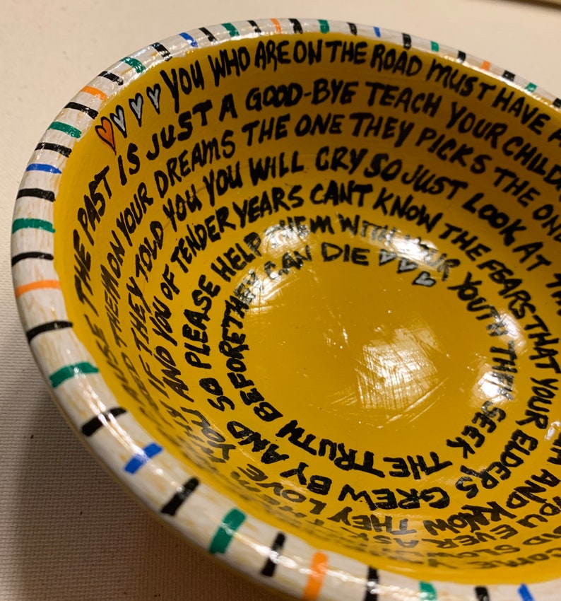 Repurposed HandPainted Wooden Bowl CSNY Teach Your Children Vintage Inspired Design 70\u2019s