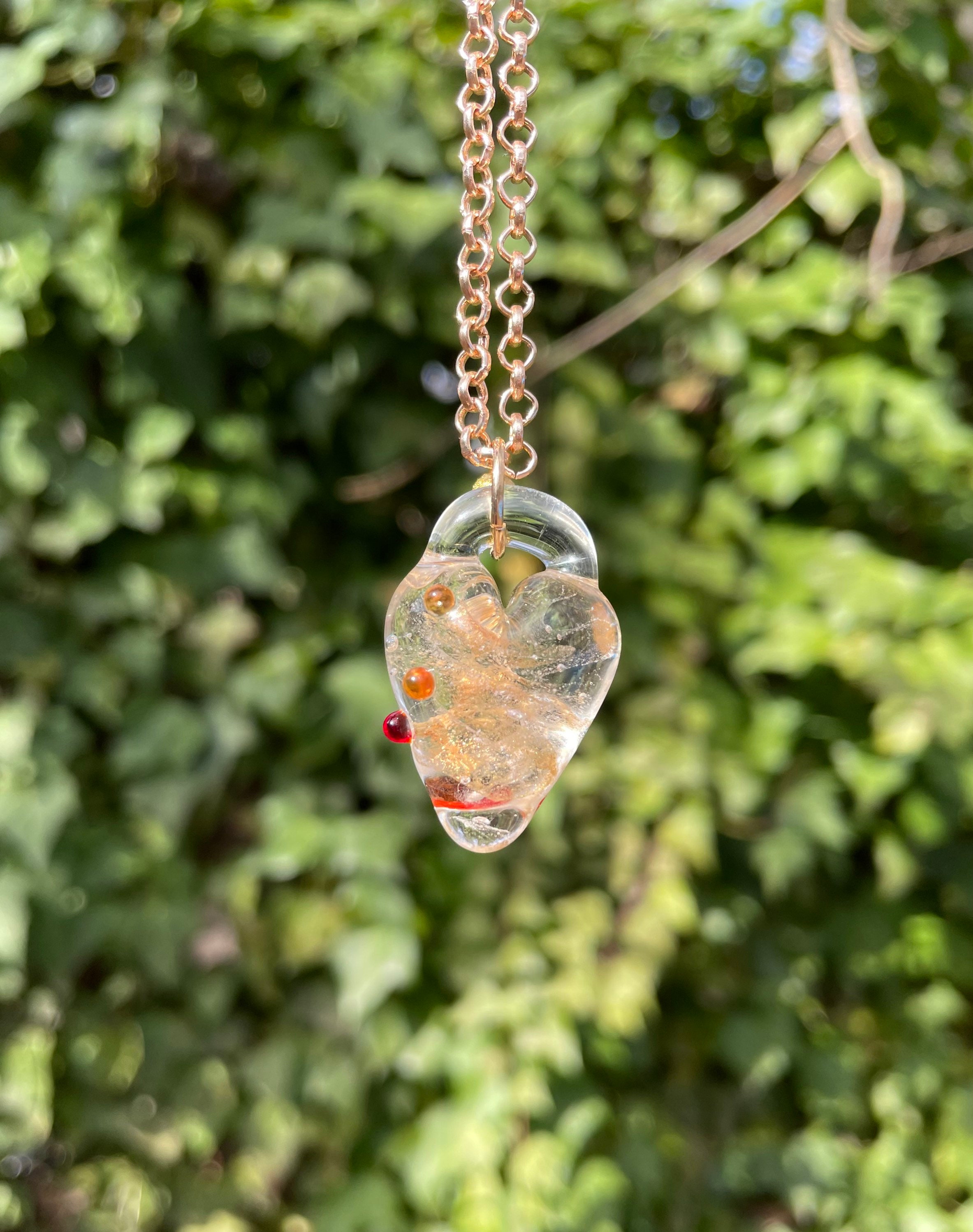 Rose gold glass heart pendant necklace