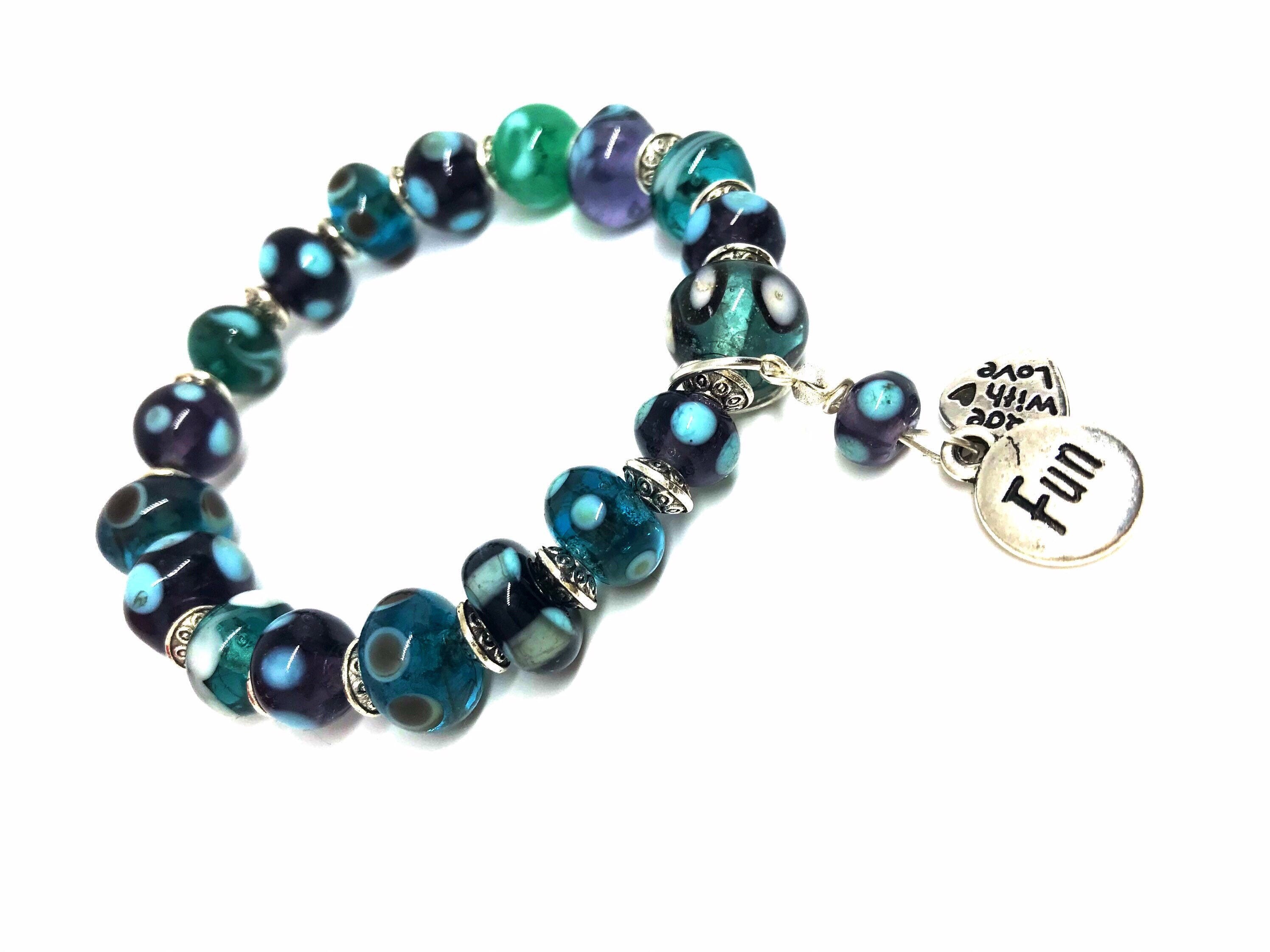 Blue and purple glass bead bracelet