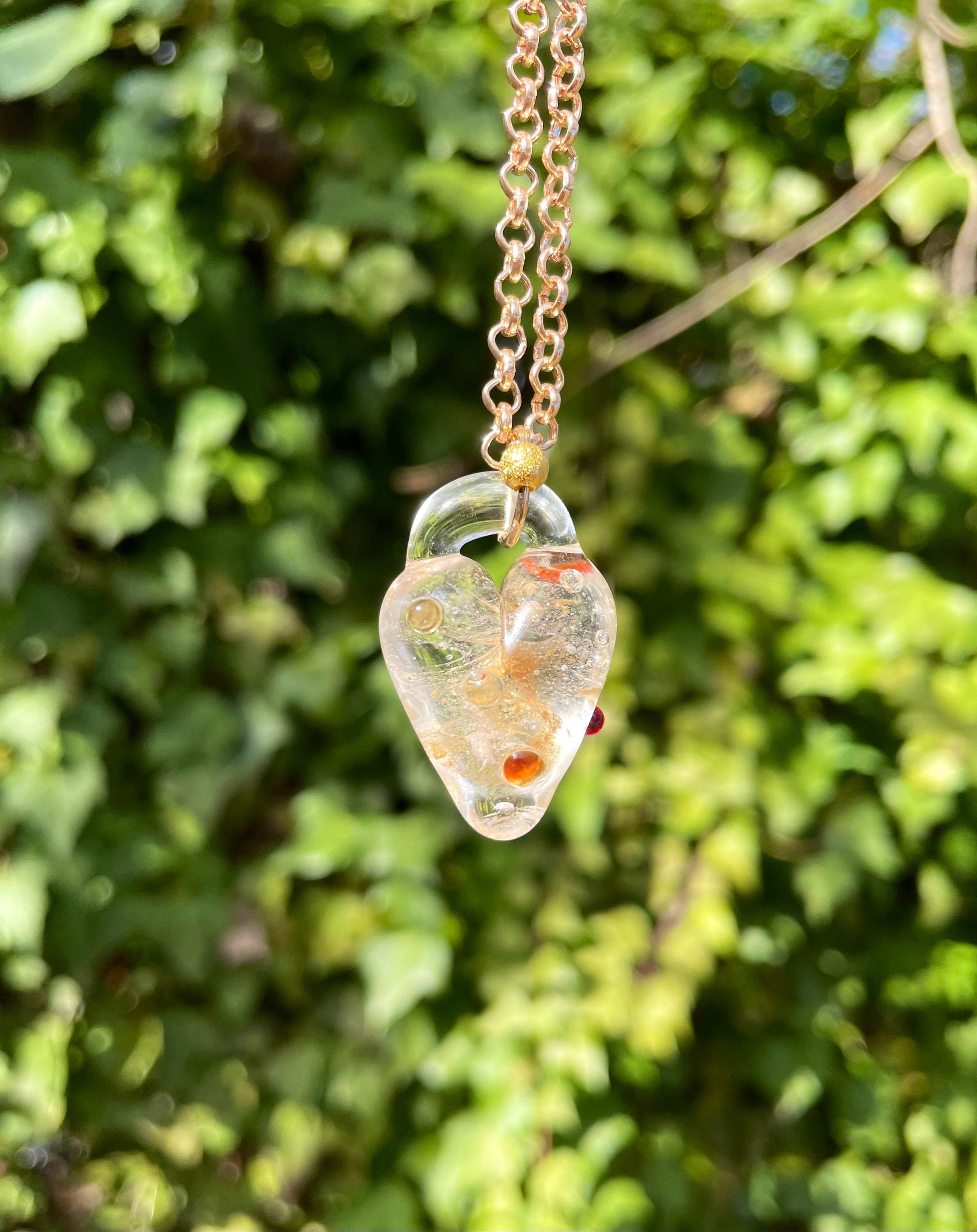 Rose gold glass heart pendant necklace