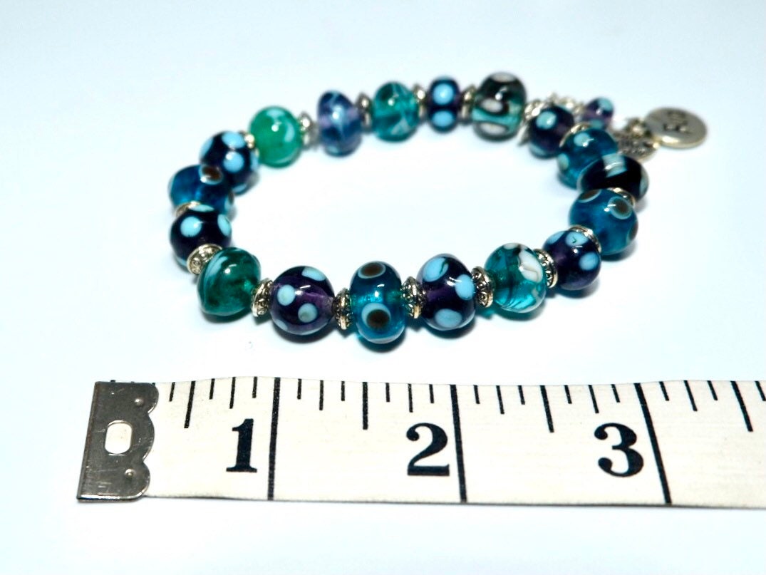 Blue and purple glass bead bracelet