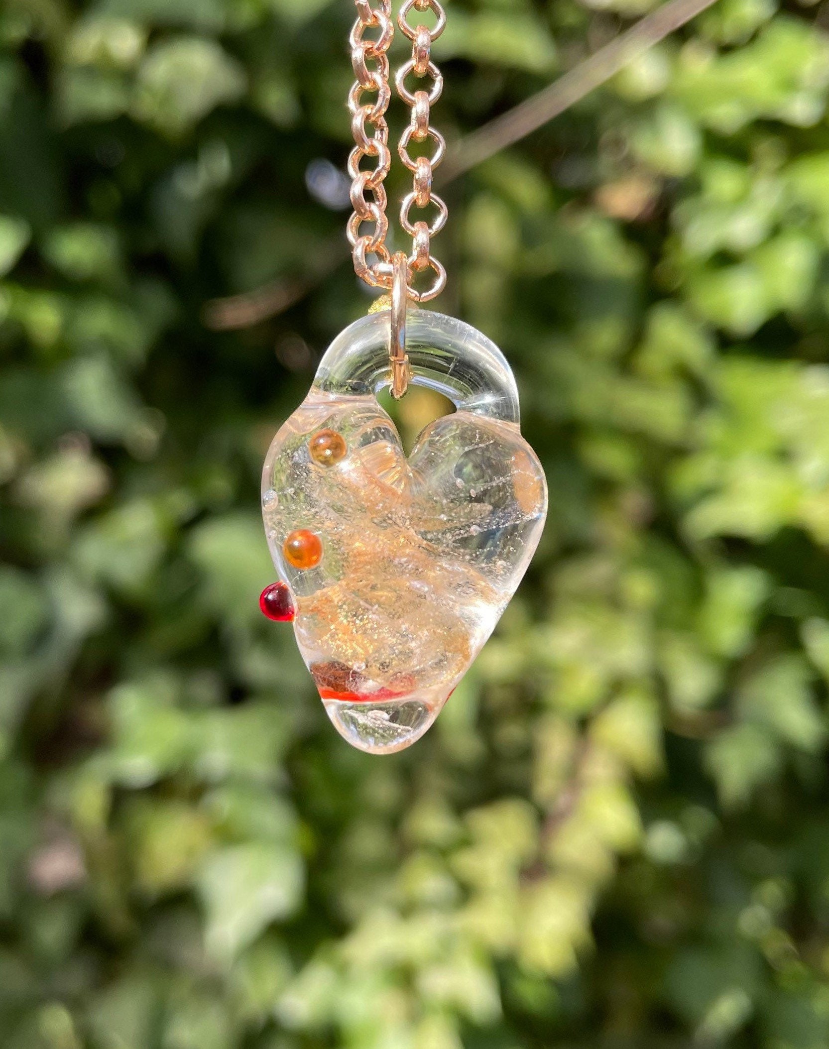 Rose gold glass heart pendant necklace