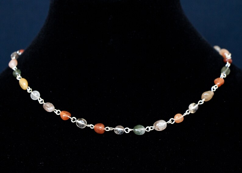 Multicolored Rutilated Quartz Beaded Chain Necklace