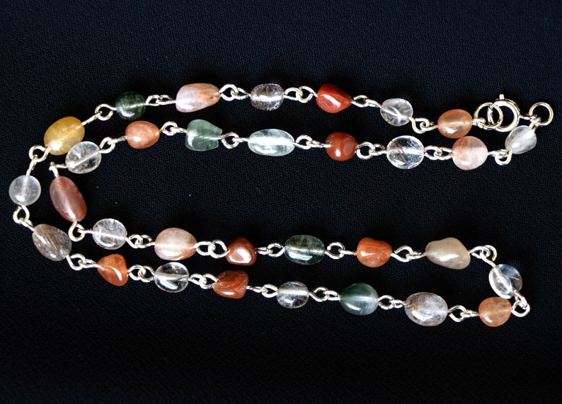 Multicolored Rutilated Quartz Beaded Chain Necklace