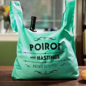 Poirot & Hastings Grocery Bag - Heavy Duty, Washable, Folding, Reusable - Agatha Christie - Hercule Poirot - David Suchet