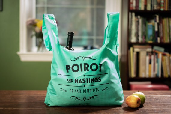 Poirot & Hastings Grocery Bag - Heavy Duty, Washable, Folding, Reusable - Agatha Christie - Hercule Poirot - David Suchet
