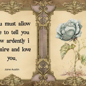 Romantic Jane Austen Quote Print | Vintage Love Wall Art | Pride and Prejudice Printable | Literary Quote Poster | Wedding Gift Book Lovers