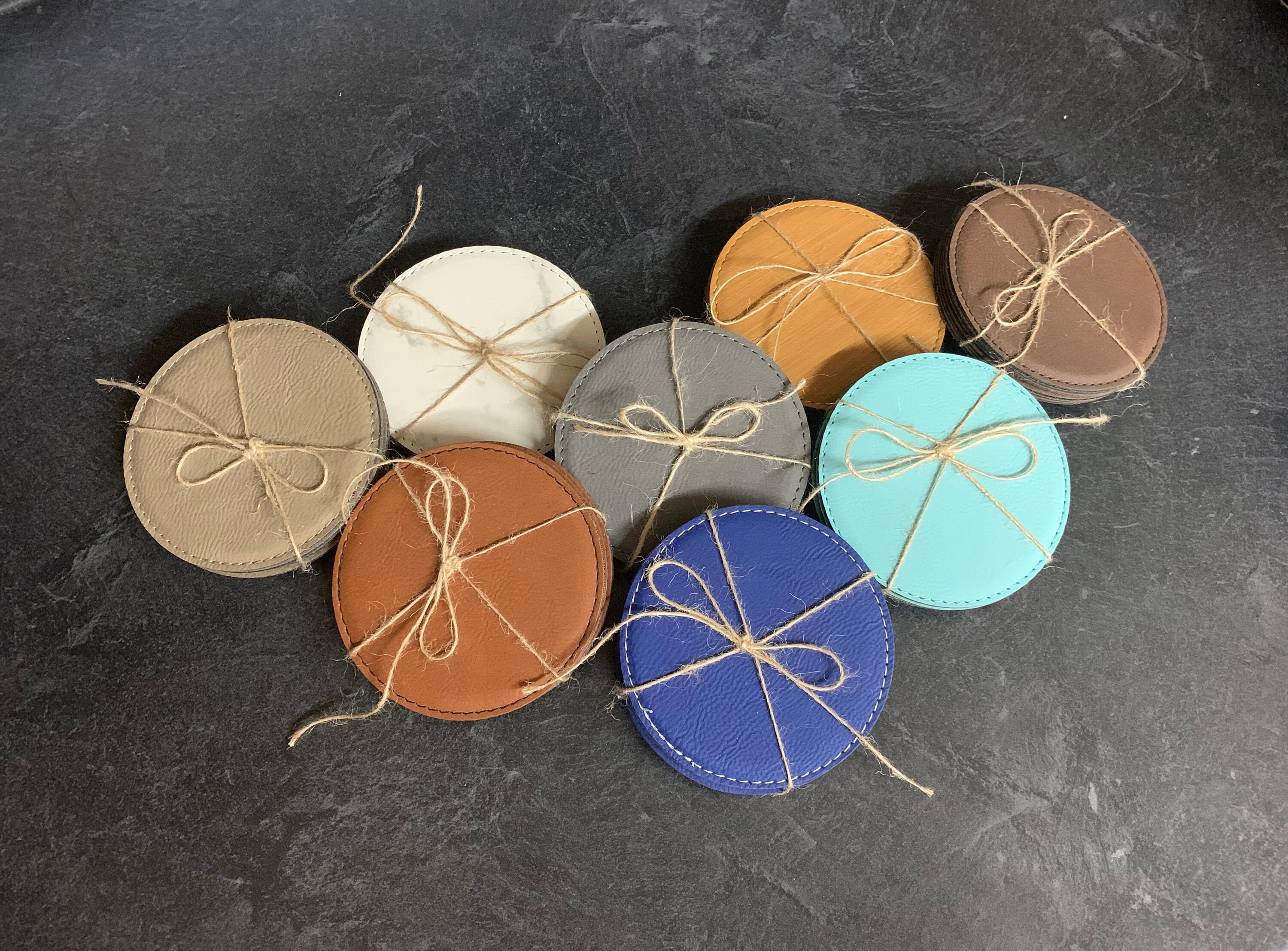 Leather Coasters Round Coaster Leather Coaster Set of 4 Etsy
