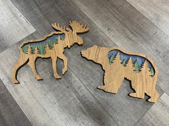 Download Wood Moose Wood Bear 3d Layered Cutout Up North Moose Decor Etsy