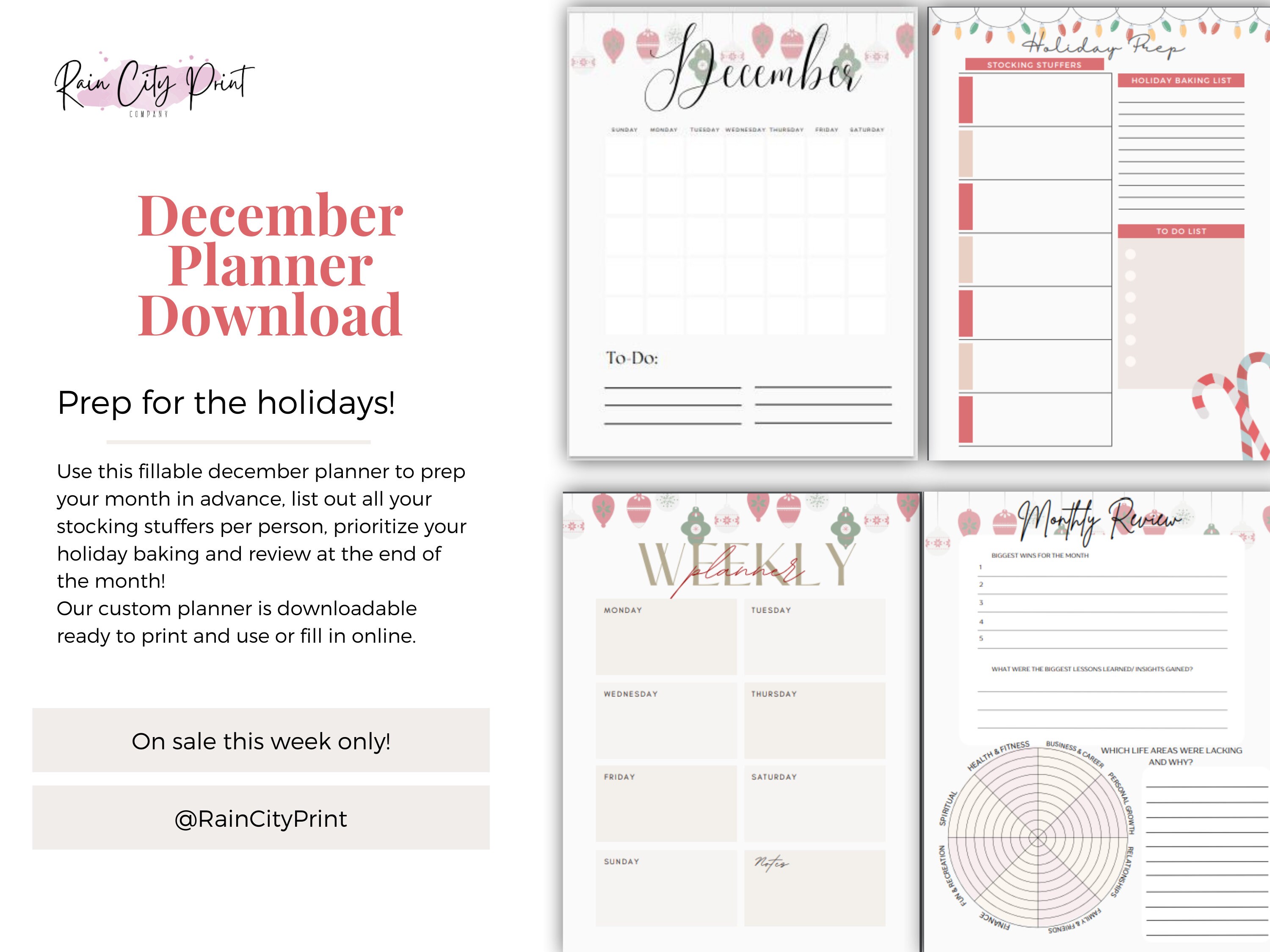 December Planner - Printable - Etsy