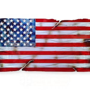 Metal American Flag - Distressed, Tattered & Battle Worn - Gift for Man, Veteran, Military - Patriotic Metal Art - Patriotic Decor - Large