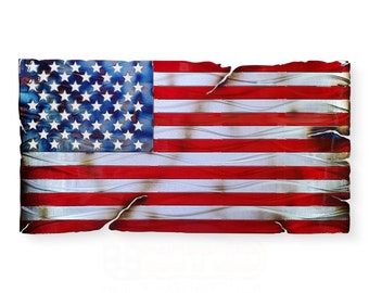 Metal American Flag - Distressed, Tattered & Battle Worn - Gift for Man, Veteran, Military - Patriotic Metal Art - Patriotic Decor - Large
