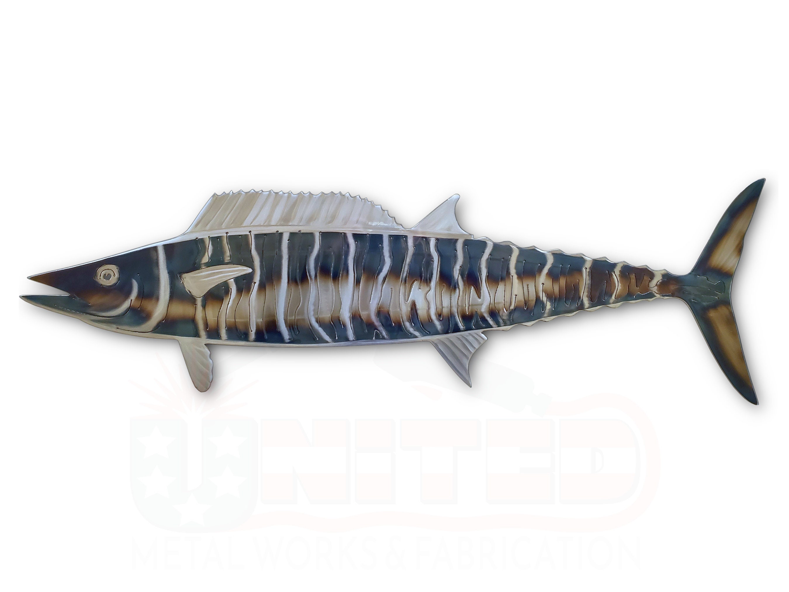 Huge Wahoo Fish Metal Wall Art - Hand Made Large Metal Fish Sculpture, Nautical Decor, Deep Sea Ocean, Beach, Lake, Fishing Gift 4ft / 48"