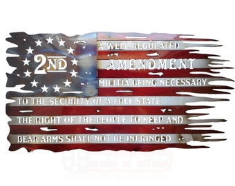 2nd Amendment Metal Flag: Tattered Betsy Ross American Flag