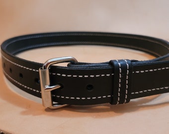 Black Latigo Premium Leather Belt WHITE stitching