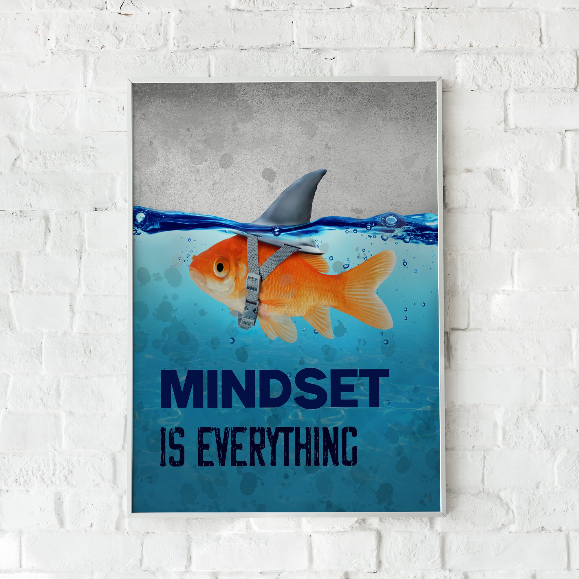 Motivational Poster Wall Art Mindset is Everything Funny Shark | Etsy