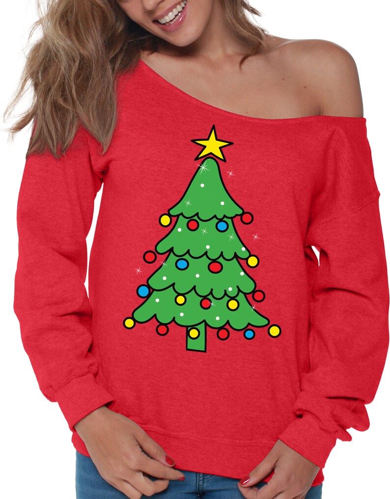 Ugly Xmas Sweatshirt Off Shoulder Nice Christmas Tree Sweater For Women Xmas Gifts Hoodies Sweatshirts Clothing