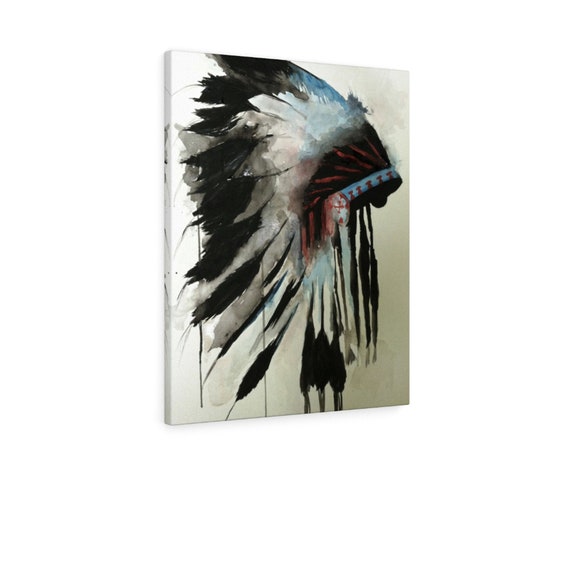 Chief Headdress Canvas Wall Art Native American Wall Hanging Etsy