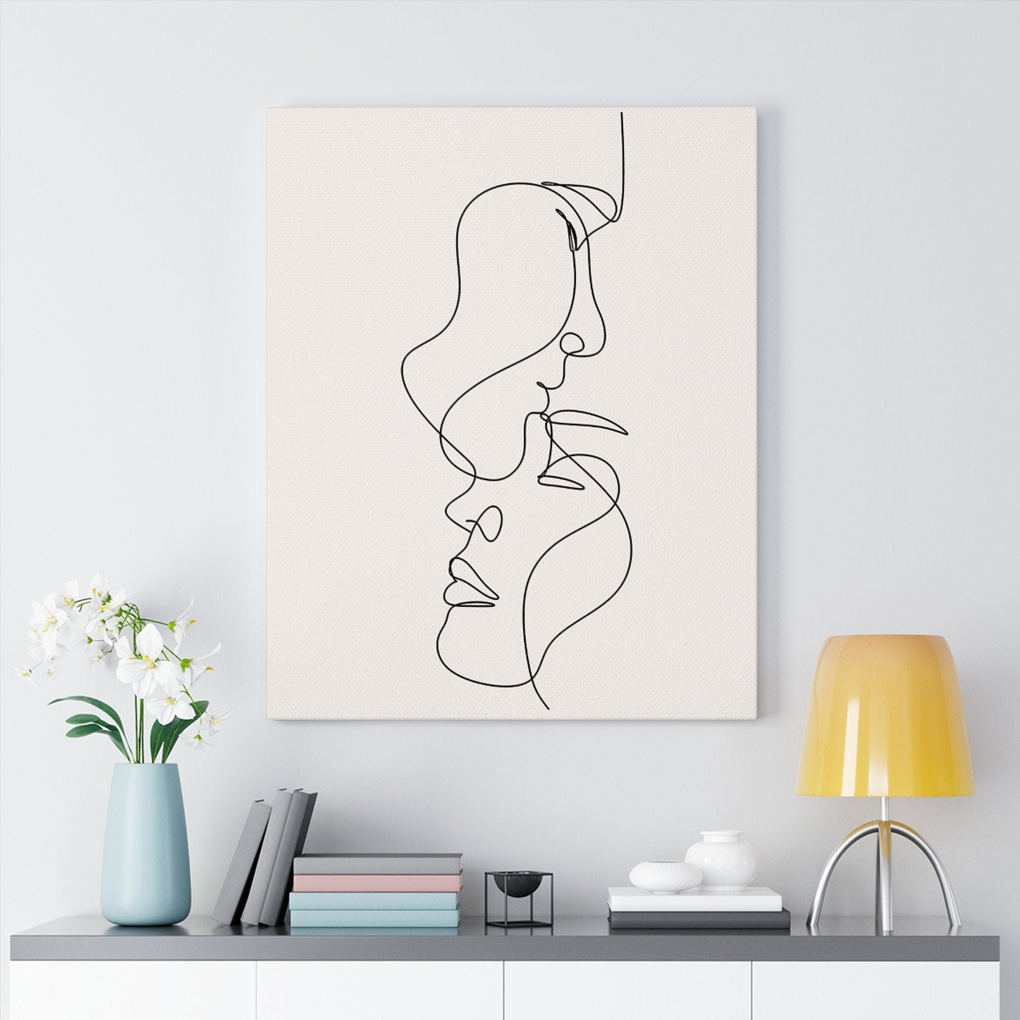 Love Canvas Wall Art One Line Sketch Modern Wall Decor Etsy