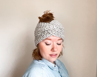 Silver Chunky Knit Headband // The Poppy Headband // Cozy Vegan Knitwear // Wide Ear Warmer // Handknit Twist Hat // Warm Winter Gift Idea