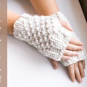 KNIT PATTERN Fingerless Gloves // Easy Knitted Pattern // Birch Fingerless Glove // Instant Download PDF Instruction // Chunky Warm Mittens