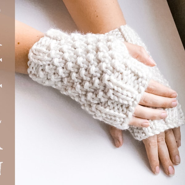 KNIT PATTERN Fingerless Gloves // Easy Knitted Pattern // Birch Fingerless Glove // Instant Download PDF Instruction // Chunky Warm Mittens