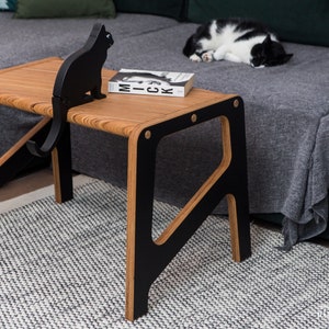 Coffee Table 50cm High, Made Of Black Laminated Birch Plywood, Modern Scandinavian Style, Bedside Table, Patterned Plywood Top