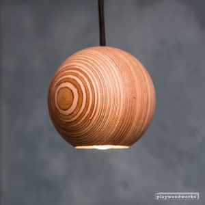 Hanging Wooden Ceiling Lamp Ball Shape Made of Birch Plywood, Perfect to Point Light Corridors, Stairs & Kitchen Islands, Pendant Wire Lamp