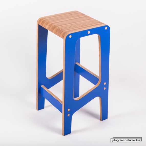 Tabouret de bar en bois stratifié bleu 50, 65, 80 cm de haut, fabriqué à la  main par Plywood Footrest Chair Scandinavian Design Kitchen Island Siège  pratique -  France