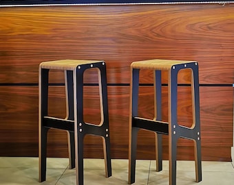 Handmade Black Laminate Birch Plywood Bar Stool: Scandinavian Design