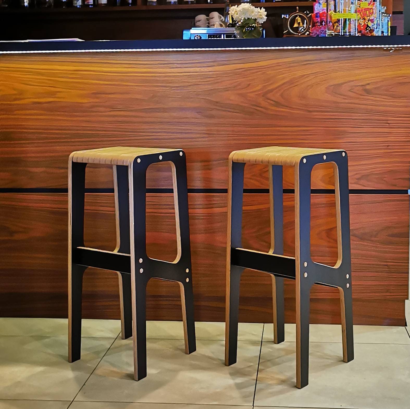 Wooden Black Laminate Bar Stool 50 65 80cm High Handmande by