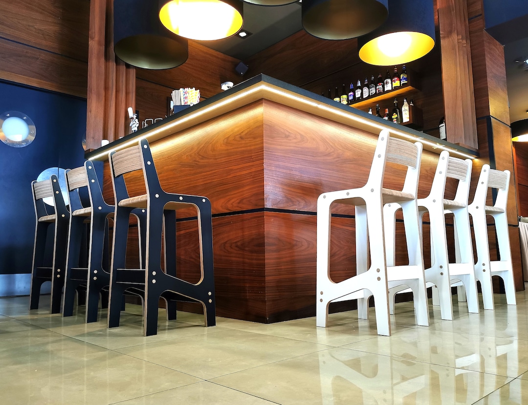 Black Backrest Bar Stool 65 Cm High Handmande With Scandinavian Design