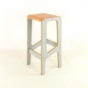 Wooden Gray Laminate Bar Stool 50, 65, 80cm High, Handmande by Plywood Footrest Chair Scandinavian Design Kitchen Island Convenient Seat
