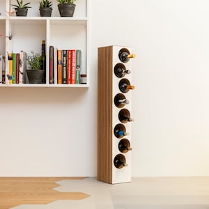 Wooden Wine Rack For Eight 8 Bottles, Free Standing Modern Wine Storage, Tabletop Wine Bottles Rack, Paterned Plywood Wine Holder, White