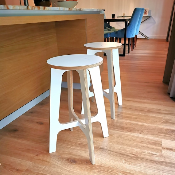 Wooden White Laminate Classic Round Bar Stool 65cm High Handmande by Plywoodchair Scandinavian Design Kitchen Island Convenient Seat Etsy