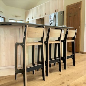 Black Backrest Bar Stool 80 cm High Handmande With Scandinavian Design, Solid Wood Backrest Kitchen Chair With Footrest, Birch Plywood