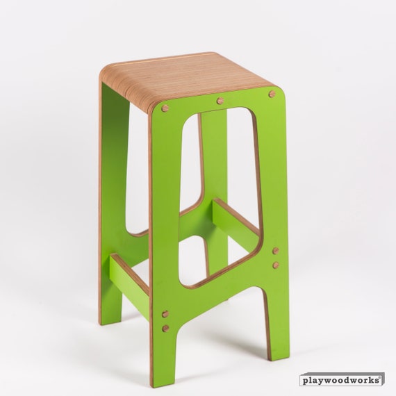 Wooden Green Laminate Bar Stool 50 65 80cm High Handmande by