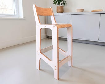Handmade Modern Plywood Bar Stool: White Laminate, 65cm High