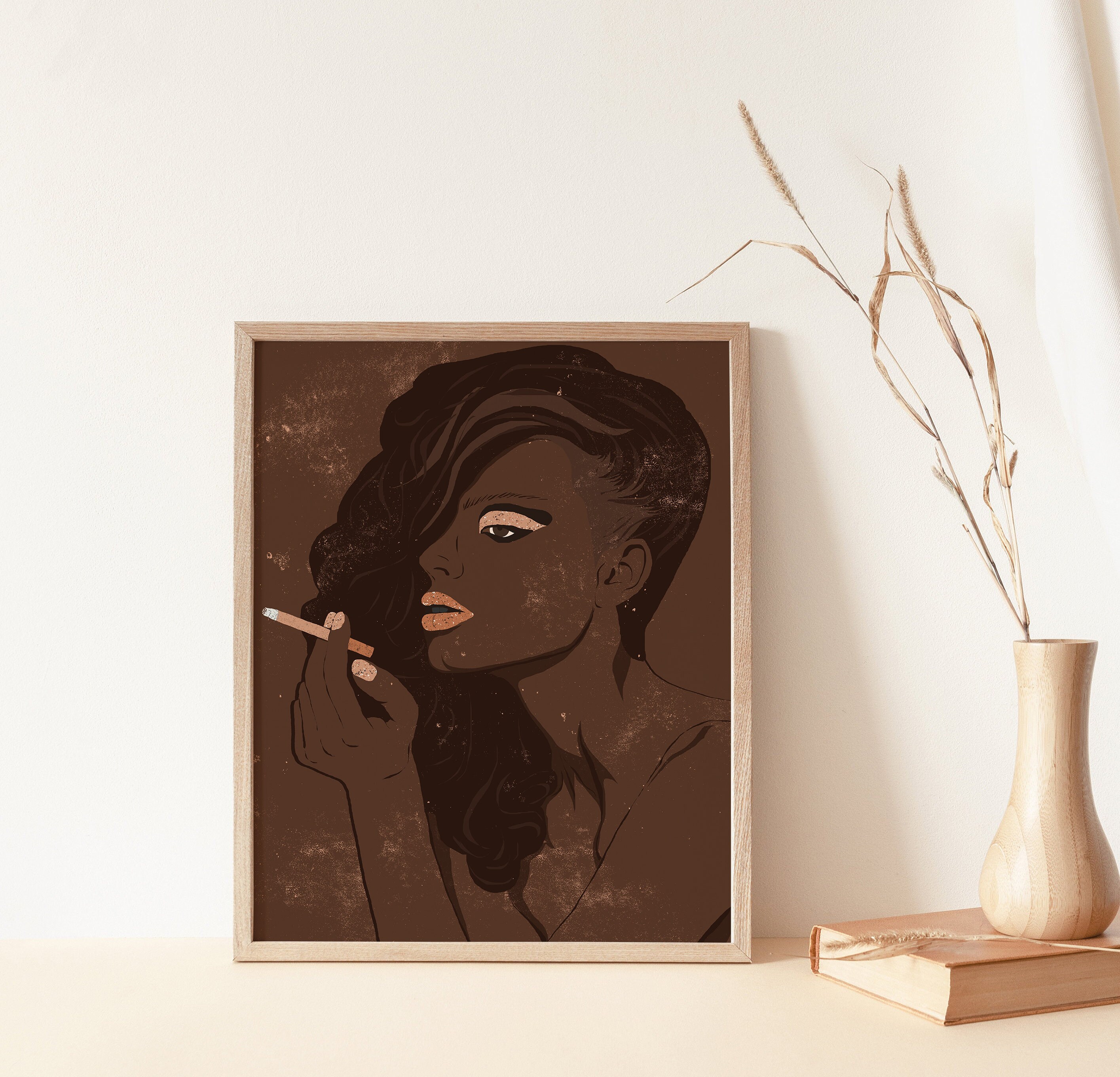 Brown Woman Smoking Wall Art Woman Smoking cigarette Print Etsy