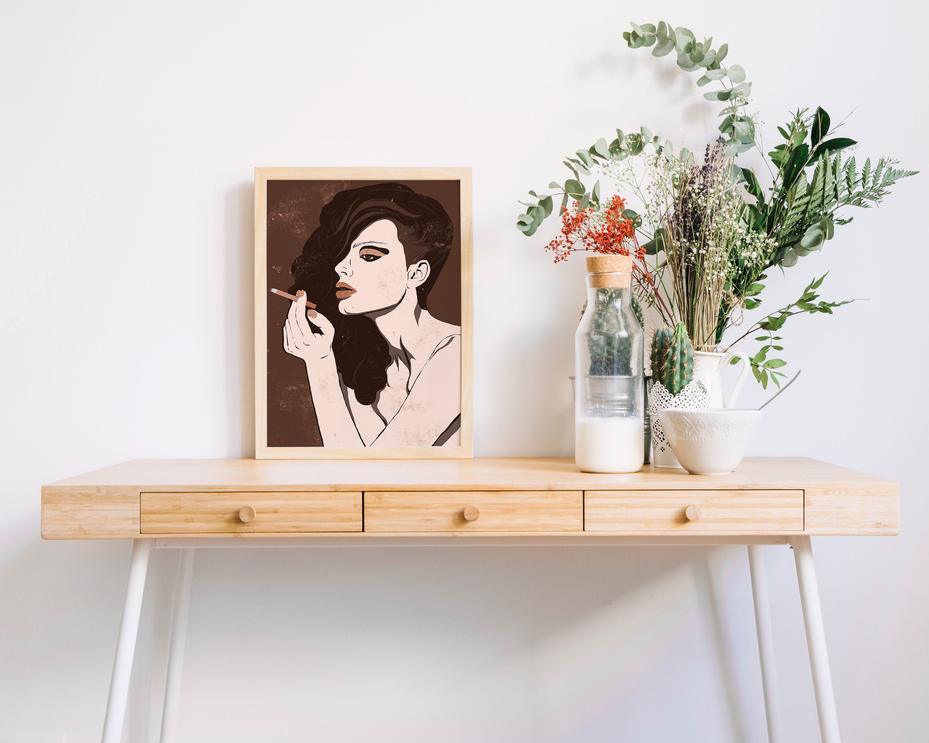 Smoking Woman Face Wall Art Woman Smoking Cigarette Print Etsy