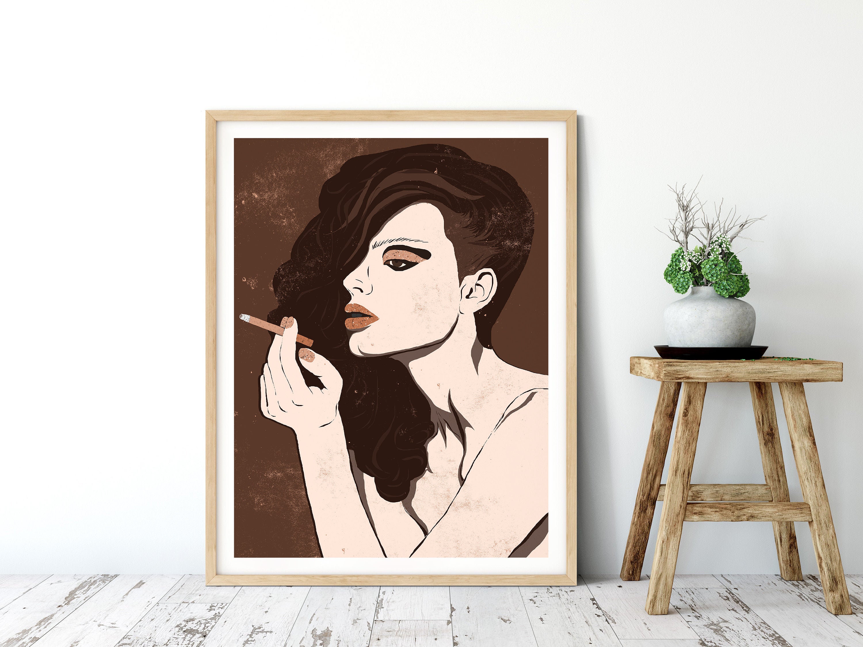 Smoking Woman Face Wall Art Woman Smoking Cigarette Print Etsy