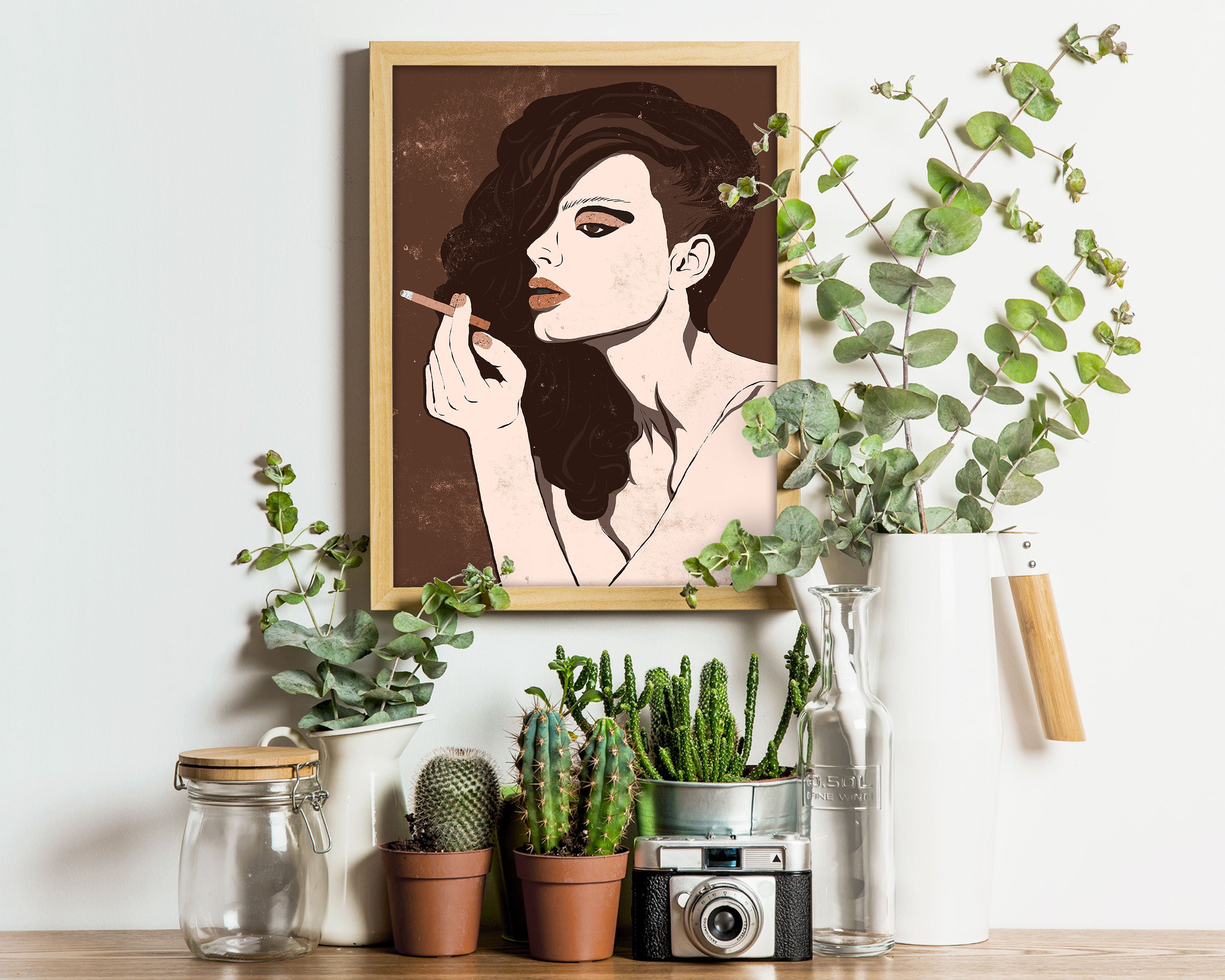Smoking Woman Face Wall Art Woman Smoking Cigarette Print Etsy