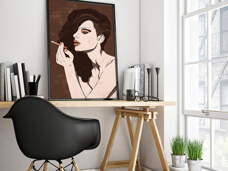 Smoking Woman Face Wall Art Woman Smoking Cigarette Print Etsy