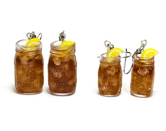 Sweet Iced Tea with a Slice of Lemon Ball Mason Canning Jar Earrings