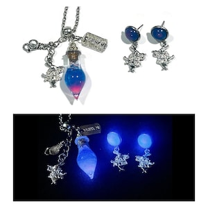 Glow in the Dark Alice in Wonderland Drink Me Bottle Necklace & Earring Set