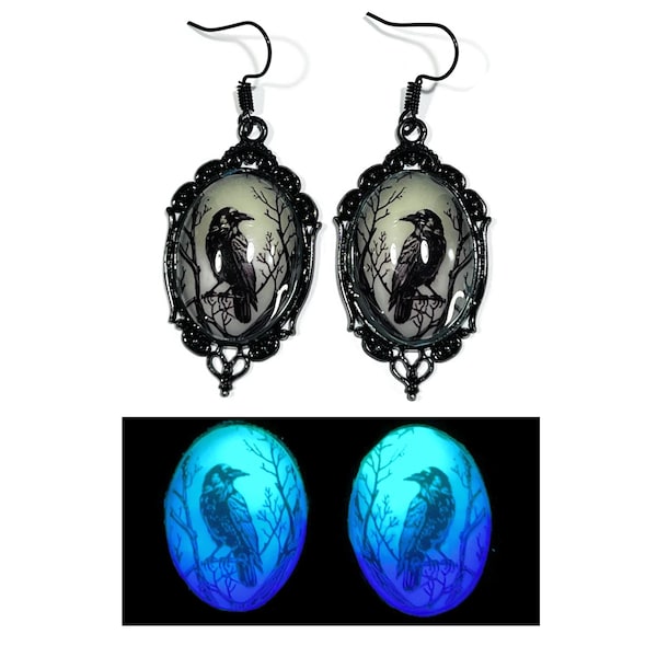 Black Raven Blue & Purple/Violet Glow in the Dark Earrings