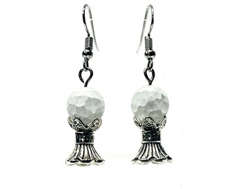 Frosted Cracked Glass Crystal Ball Dangle Hook Earrings