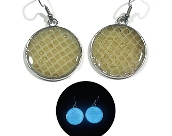 Blue Glow in the Dark Genuine Ball Python Skin Shed Earrings