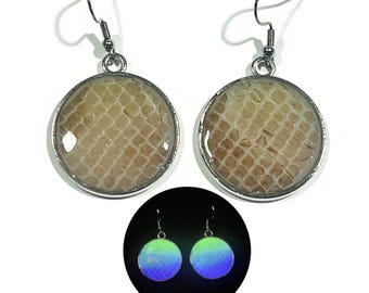 Green Blue Purple Glow in the Dark Genuine Ball Python Skin Shed Earrings