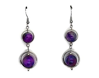 Starry Sky Sugilite Gemstone Dangle Drop Earrings